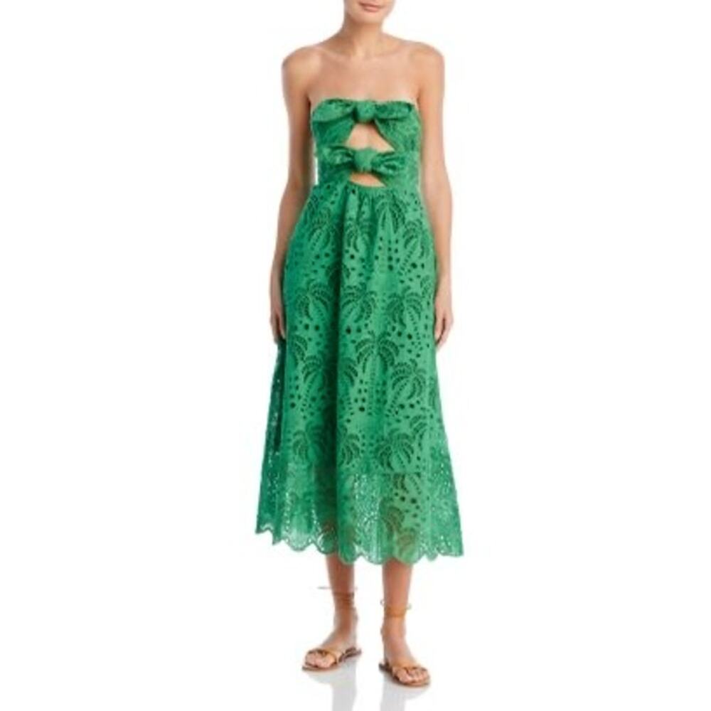 Farm Rio Womens XS Coconut Tree Richilieu Midi Dress Strapless Vacation Resort